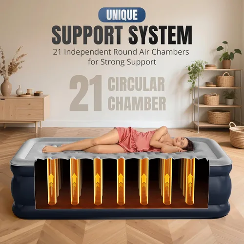 Miniatura 3 de KNZZO Colchón de aire doble con bomba incorporada, colchón inflable superior de 18 pulgadas con tela flocada impermeable, cama inflable rápida