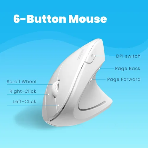 Miniatura 5 de Perixx PERIMICE-713W - Mouse vertical ergonómico inalámbrico - Especificaciones de 2.4G con receptor USB - Interruptor de encendido/apagado - Diseño