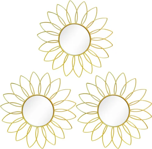 Miniatura 27 de Paquete de 3 espejos metálicos para pared, con diseño de rayos de sol, para decoración del hogar, arte decorativo para colgar en la pared para sala