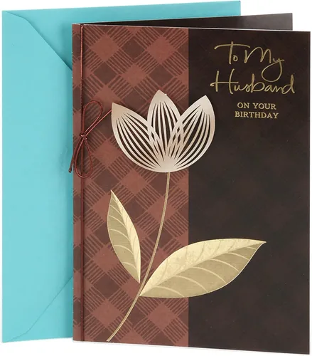 Hallmark Tarjeta de cumpleaños para marido (a cuadros con flor)