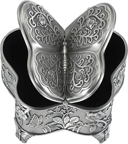 Hipiwe Joyero de metal antiguo con forma de mariposa, organizador de joyas vintage, caja de almacenamiento de baratijas, caja de almacenamiento de