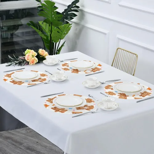 Miniatura 7 de Cartoon Cute Brown Teddy Bear Round Jute placemats placemat with Plate Set of 4 15x15 in manteles para mesa
