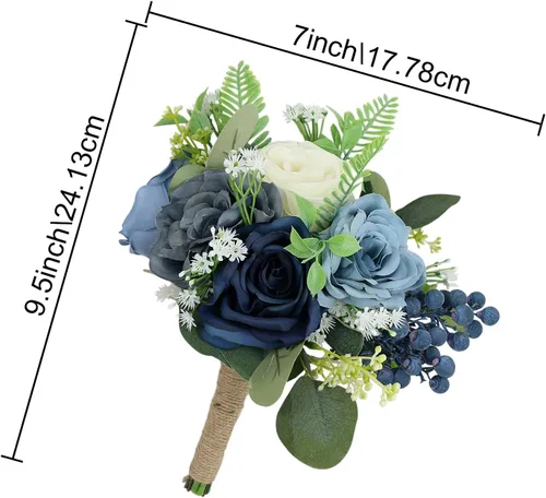 Miniatura 2 de Juego de 4 ramos para dama de honor para boda - Ramos de flores artificiales de 7 pulgadas para decoración de centros de mesa de ceremonia y Azul