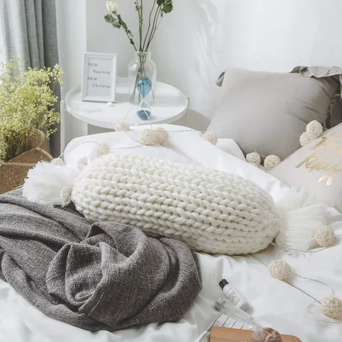 vctops Almohadas de punto grueso en forma de caramelo con inserto súper suaves y acogedoras, cojines decorativos hechos a mano (blanco, 12 x 20