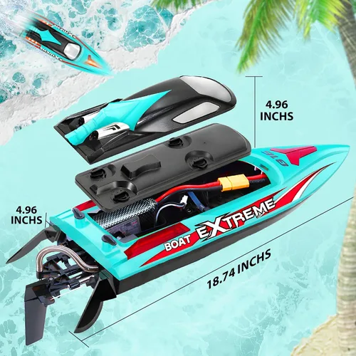 Miniatura 4 de BEZGAR Bote RC, barco de control remoto sin escobillas grande de 45 cm para adultos y niños, botes de velocidad RC grandes y rápidos de 55 KPH