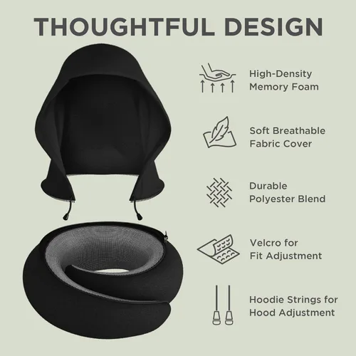 Miniatura 6 de Dot&Dot Travel Pillow Neck Pillow with Hood for Airplane Sleeping, Memory Foam Pillow with Chin Support, Detachable Hoodie, Washable Cover