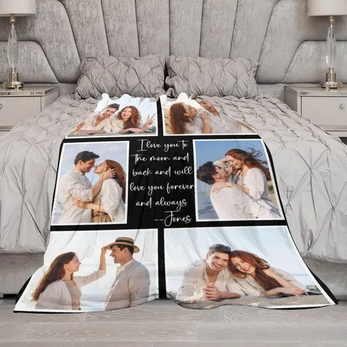 Miniatura 2 de Manta personalizada de doble cara con fotos, texto, regalos de Navidad para novio, marido, novia, esposa, manta personalizada para aniversario