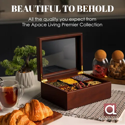 Miniatura 5 de Caja de té – Organizador de bolsas de té de madera de lujo de The Apace Premier Collection – Contenedor de almacenamiento de té de 6 compartimentos
