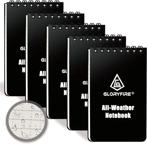 GLORYFIRE - Cuaderno impermeable para todo tipo de clima, bolsillo táctico con funda Steno Pad Memo Book (5 unidades), color negro