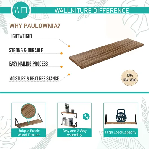 Miniatura 8 de Wallniture Ponza - Juego de 4 estantes flotantes para montaje en pared, estantes de pared para dormitorio, baño, sala de estar, cocina, tablero