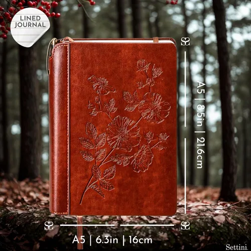 Miniatura 3 de SETTINI® Diario rayado – Diario de flores para escribir, juego de regalo – Cuero vegano de tapa dura, soporte único para bolígrafo, 192 páginas, A5