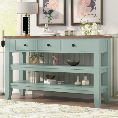 Miniatura 35 de Mesa consola clásica de 63 pulgadas con 4 cajones de almacenamiento y 1 estante, aparador de madera para sala de estar, pasillo, entrada, cocina