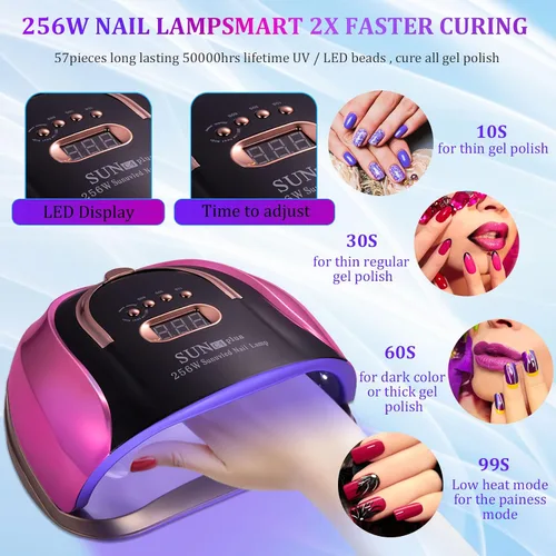 Miniatura 2 de Lámpara de uñas LED UV de 256 W, 4 temporizadores 57 cuentas de lámpara, sensor automático, base de pedicura desmontable, luz profesional de uñas