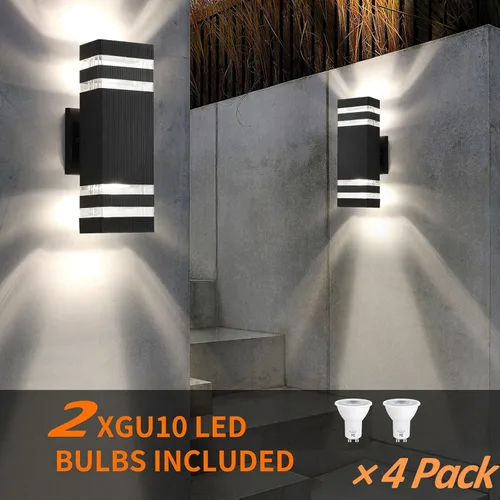 Miniatura 6 de tewei Paquete de 4 Luces de Pared para Exteriores, Luminaria Exterior Moderna de Montaje en Pared Negra, Luces Exteriores para Casa, Aluminio Negro
