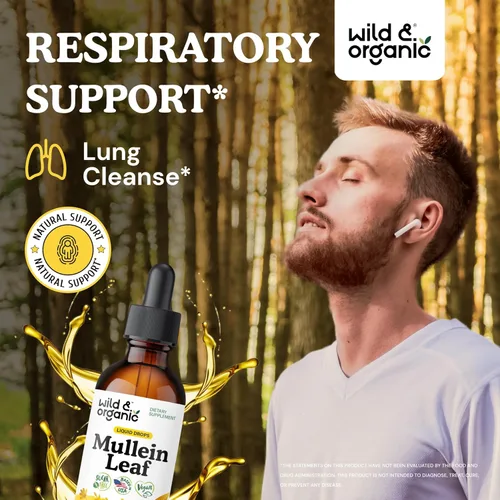 Miniatura 2 de Wild & Organic Gotas de gordolobo para pulmones - Desintoxicación y limpieza - Extracto de hoja de gordolobo para pulmones con equinácea - Añadir al