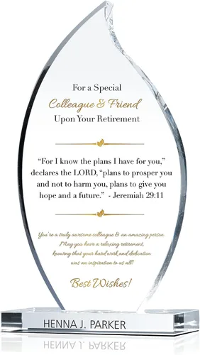 Placa de regalo de jubilación de cristal personalizada para hombre religioso o mujer religiosa, personalizada con el nombre del jubilado, recuerdo