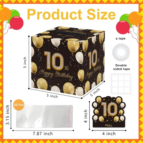 Miniatura 2 de Lindos regalos de cumpleaños número 10 para niños y niñas, caja de dinero extraíble con 35 bolsas para decoración de fiesta de cumpleaños de 10 años
