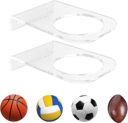 BiJun Basketball Holder Wall Mount, Acrylic Football Display Rack, Clear Ball Storage Hanger Wall Mount, for Football, Basketball, Volleyball, Rugby