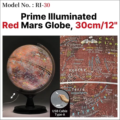 Miniatura 3 de Mapsoft Prime - Globo iluminado de Marte rojo, 11.8 in, RI-30
