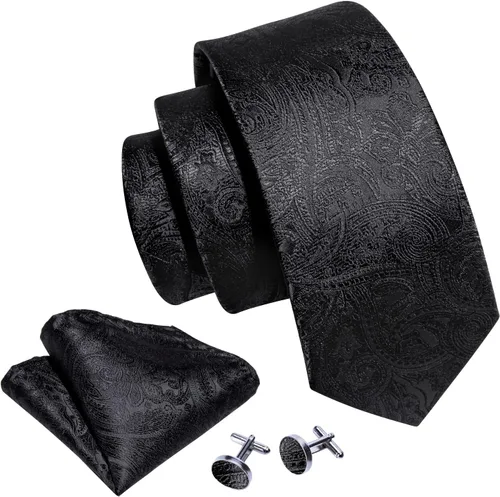 Miniatura 117 de Barry.Wang - Juego de corbata de seda para hombre, diseño de cachemira, pañuelo y gemelos de bolsillo