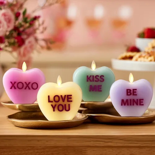 Miniatura 8 de Luminara Candy Heart XOXO Vela de Orquídea Pastel - Sin Llama, Llama Real, Romántica, Funciona con Pilas, Decoración LED - Colección del Día de San