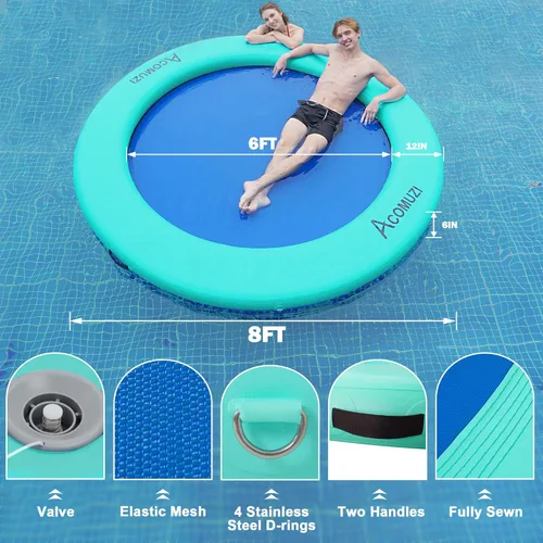 Miniatura 3 de Hamaca de agua inflable de 4/6/8/10/12 pies, flotador flotante redondo para adultos, balsa flotante de piscina resistente para océano y lago Verde