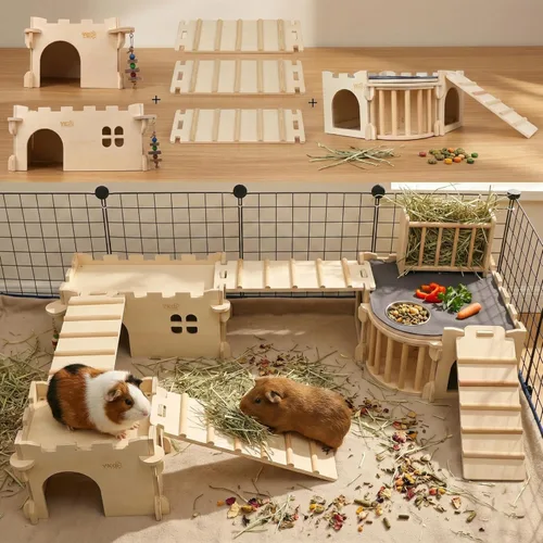 Miniatura 8 de Casa Castle Chinchilla, Refugio para Animales Pequeños para Chinchilla, Conejillo de Indias, Erizo o Rata, Cabaña de Madera Ventilada para Conejillo