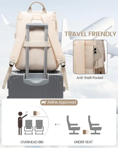 Miniatura 3 de LOVEVOOK Mochila para computadora portátil para mujer, mochila de viaje para computadora de 17 pulgadas, mochila de mano para profesores, para Beige