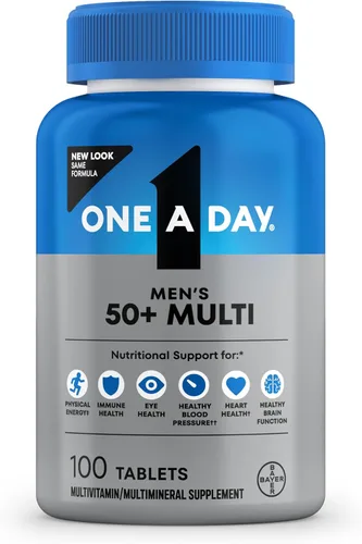 One A Day Multivitaminas para hombres de más de 50 años, suplemento con A, C, D, E y zinc para la salud inmunológica*, calcio y más, 100 tabletas