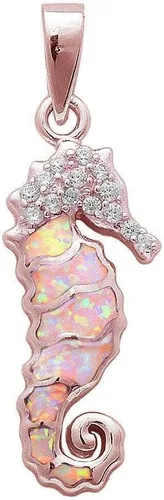 Colgante de plata de ley chapado en oro rosa con ópalo blanco y circonita cúbica para caballito de mar