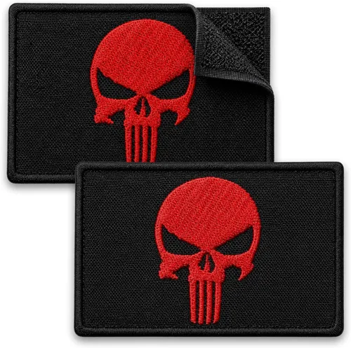 Paquete de 2 parches de calavera roja bordados con gancho y bucle, parches militares tácticos para transportador de placas, mochila, casco, arnés