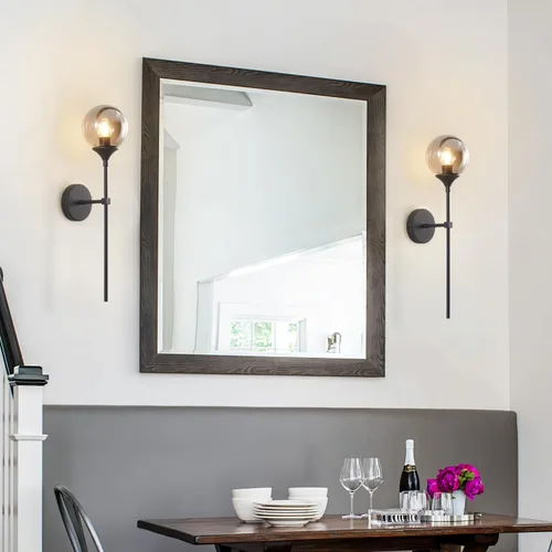 Miniatura 5 de KCO Lighting - Moderna lámpara de pared con globo de vidrio gris ahumado, aplique de pared negro mate delgado, lámpara de pared industrial vintage