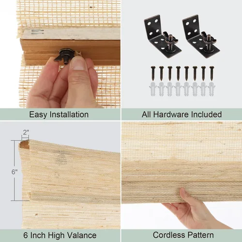 Miniatura 4 de Yin Yang Persianas romanas de bambú opacas sin cables, fáciles de instalar, persianas forradas de gran privacidad para el hogar, oficina, puertas