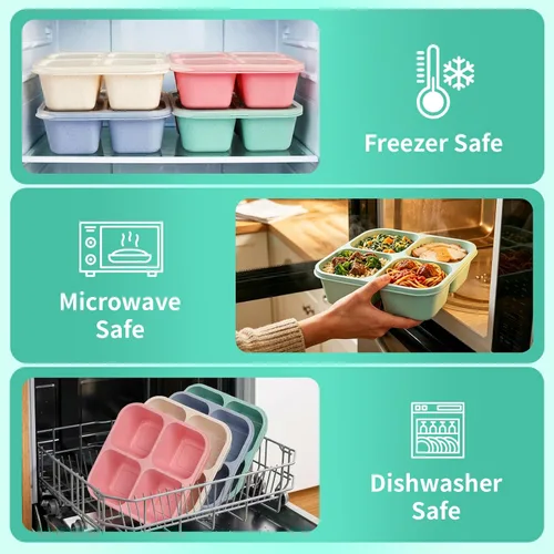 Miniatura 4 de buluker Juego de 4 Recipientes Bento para Aperitivos, Recipientes de Almacenamiento de Alimentos de 4 Compartimentos, Caja de Almuerzo de Paja