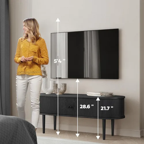 Miniatura 4 de WERMO Soporte de TV negro de 55 pulgadas con almacenamiento y estantes para televisores de 32 a 60 pulgadas. Centro de entretenimiento negro