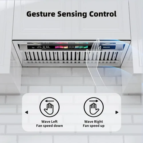 Miniatura 5 de BRANO Campana extractora de inserción, campana de ventilación de cocina integrada de 900 CFM con control de voz, gestos y táctil, ventilador