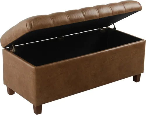 Miniatura 4 de HomePop Decoración del hogar Banco de almacenamiento con botones Banco otomano con almacenamiento para sala de estar y dormitorio, cuero Piel