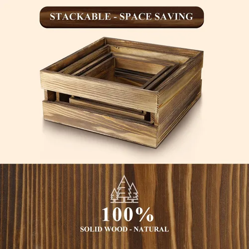 Miniatura 6 de Sieral 4 piezas de madera para cupcakes, soporte decorativo para postres, aperitivos, pasteles, caja de madera rústica, para almacenamiento