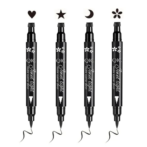 Miniatura 7 de Juego de sellos faciales y delineadores, 4 sellos de forma negra y delineadores de ojos de fieltro, bolígrafo de maquillaje de ojos 2 en 1 de doble