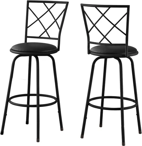 Monarch Specialties I 2375 Taburete de bar, juego de 2, giratorio, altura de barra, metal, aspecto de piel sintética, negro, contemporáneo, moderno