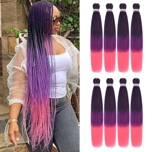Miniatura 23 de Liang Dian Cabello para hacer trenzas, Cabello estirado para hacer trenzas, 12 pulgadas, 8 paquetes, color ombre púrpura, para sellar en agua