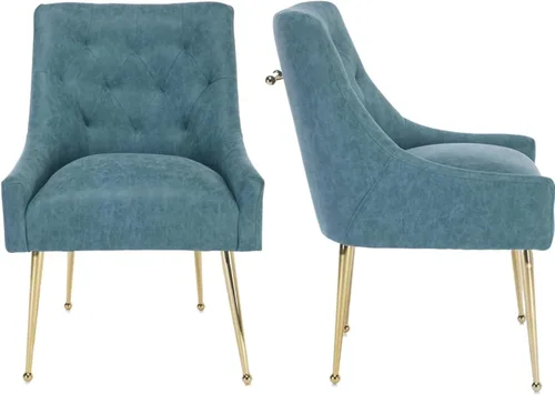 Miniatura 19 de Juego de 2 sillas de comedor, modernas sillas de comedor de terciopelo con patas doradas, elegantes sillas de acento acolchadas para recepción, sala