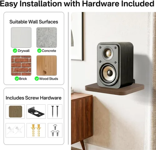 Miniatura 5 de Aiweiwa Par de estantes pequeños para altavoces, 5.3 x 6.7 pulgadas, estantes de montaje en pared ajustables para altavoces de sonido envolvente