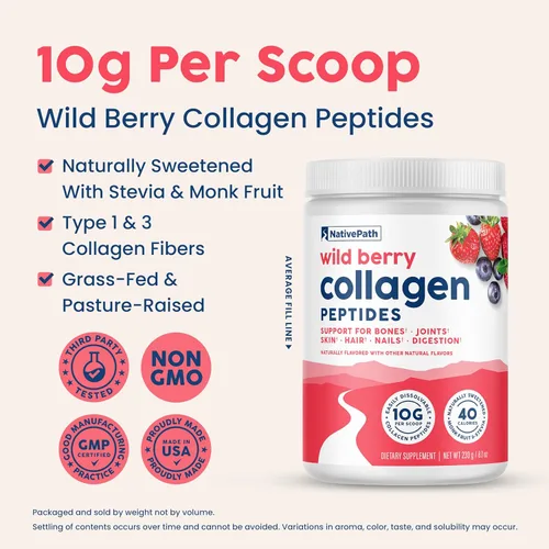 Miniatura 4 de NativePath Péptidos de colágeno - Colágeno hidrolizado tipo 1 y 3. Polvo de proteína keto y paleo alimentado con pasto para cabello, piel, uñas