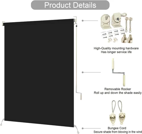 Miniatura 4 de ZY Blinds Persianas opacas para exteriores, sin cordones, de tela negra impermeable, para exteriores, protección contra la luz solar, pantalla