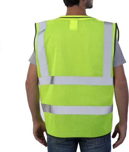 Miniatura 2 de Neopelta Chaleco de seguridad reflectante de malla amarilla, chaleco de alta visibilidad con bolsillos y cremallera, cuello acolchado, chaleco
