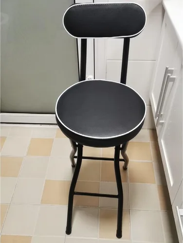 Miniatura 5 de Taburete de bar plegable con respaldo, taburetes de bar de piel sintética, taburetes redondos para mostrador de cocina, silla de comedor, taburete