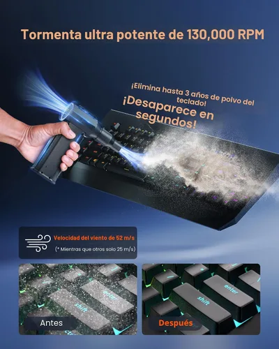 Miniatura 2 de Plumero de Aire Comprimido, 130,000RPM Plumero Eléctrico Inalámbrico Ultrapoderoso con Batería Recargable de 8000mAh, Soplador de Aire Ajustable