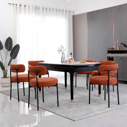 Miniatura 16 de Juego de 2 sillas de comedor negras redondas tapizadas de bouclé para el comedor, sillas de cocina modernas de mediados de siglo con respaldo curvo