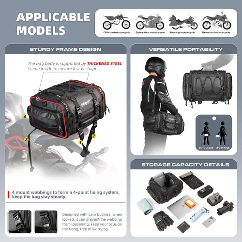 Miniatura 3 de Rhinowalk Bolsa para sillín de motocicleta, bolsa trasera de motocicleta, impermeable, expandible, bolsa de viaje para deportes motorizados